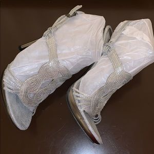 Dressy silver sandal heels